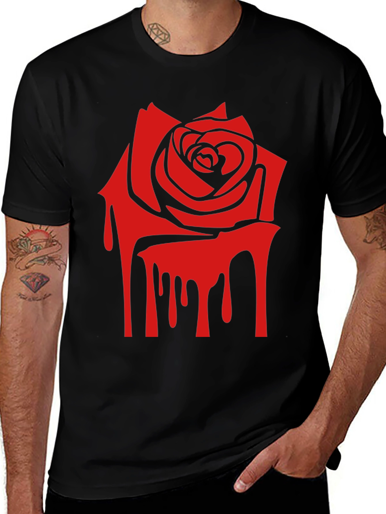 Red Rose Drip Graphic Print T-Shirt
