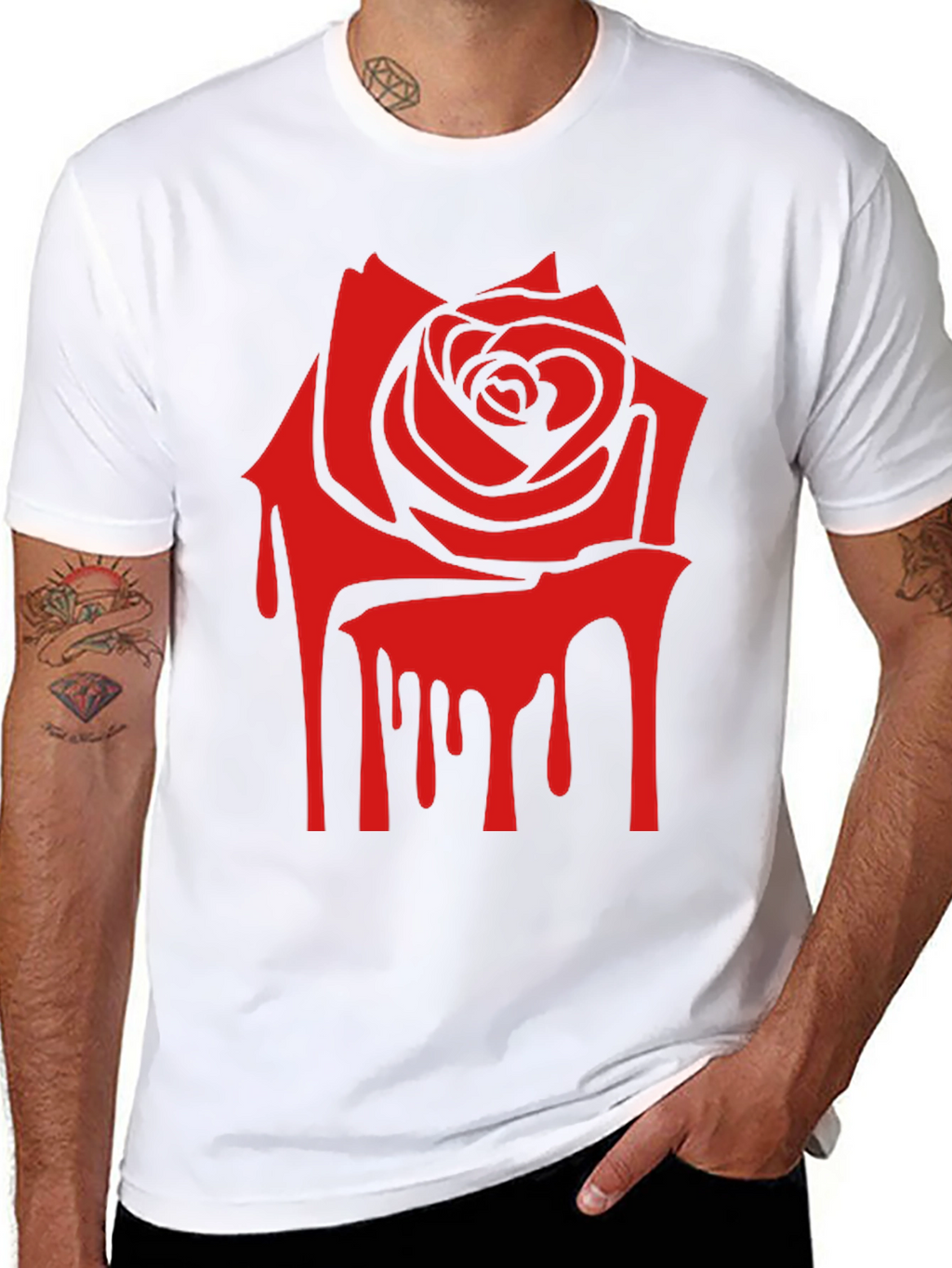 Red Rose Drip Graphic Print T-Shirt