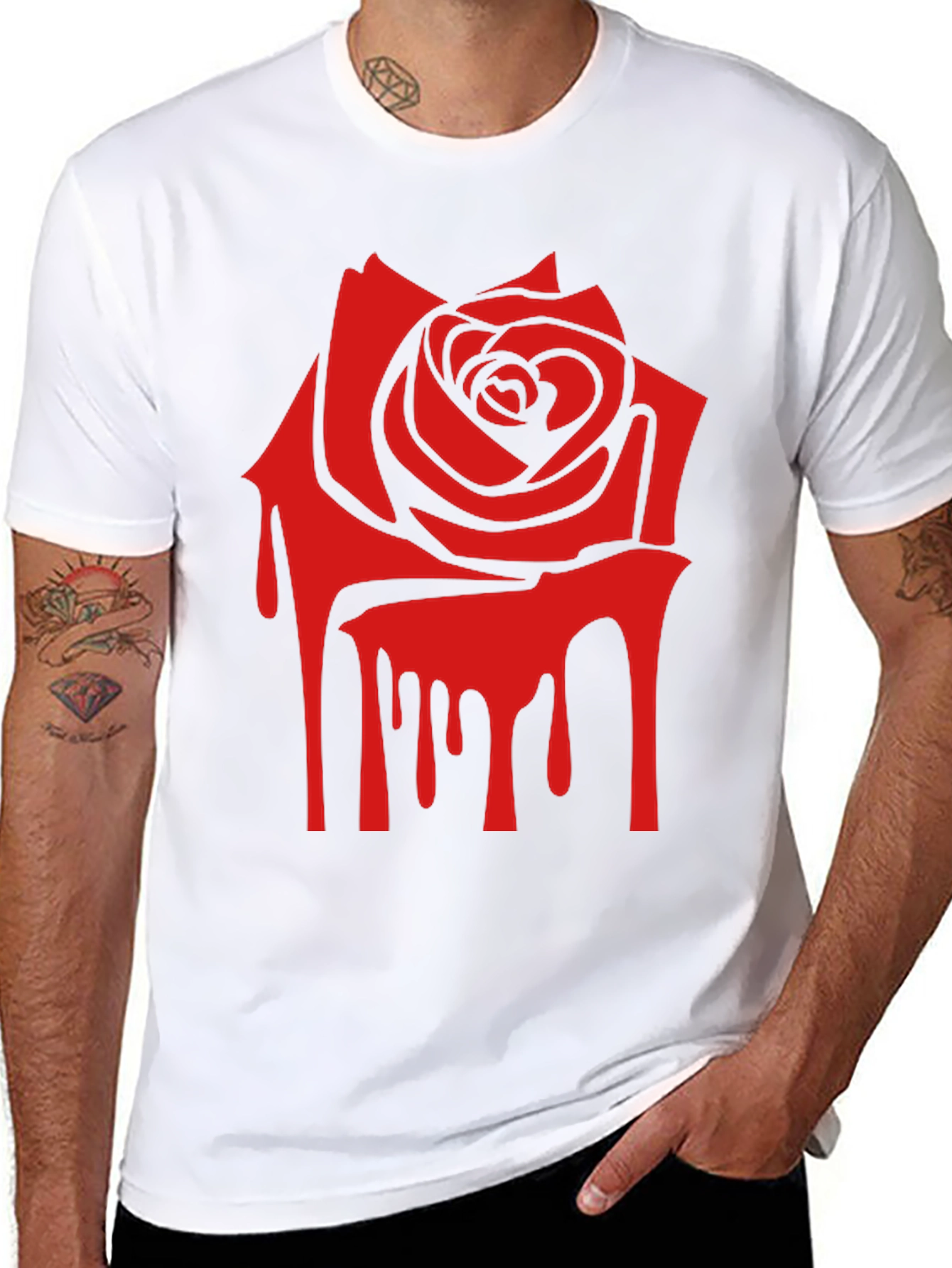 Red Rose Drip Graphic Print T-Shirt