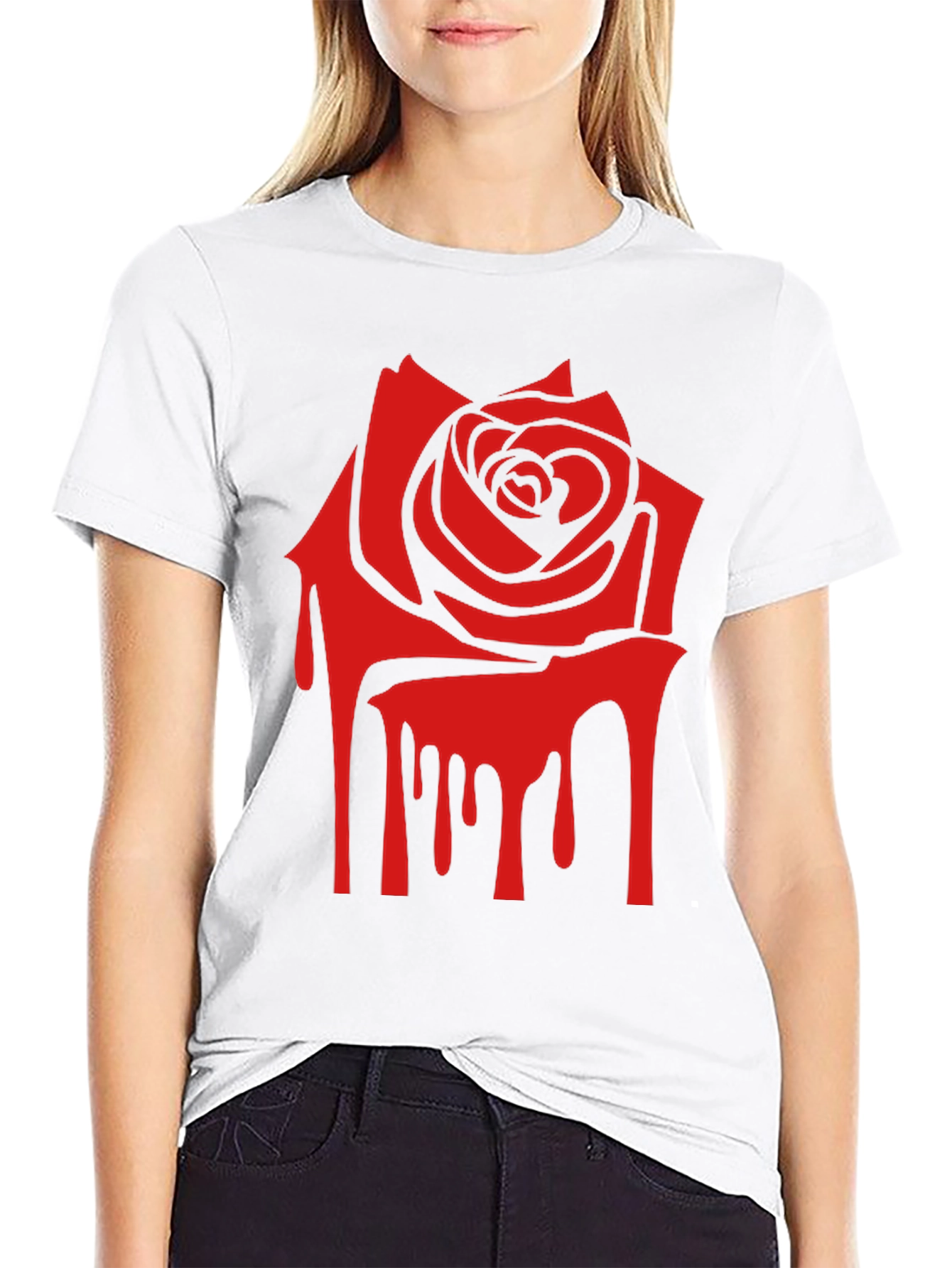Red Rose Drip Graphic Print T-Shirt