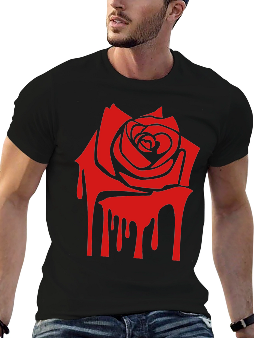 Red Rose Drip Graphic Print T-Shirt