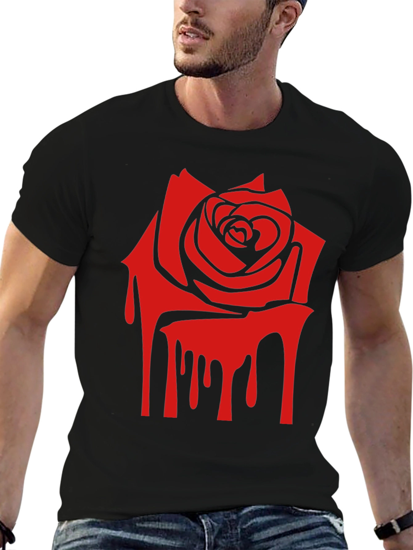 Red Rose Drip Graphic Print T-Shirt
