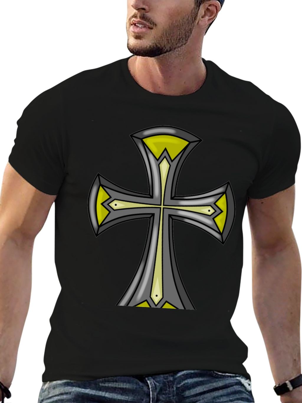 Cross Graphic Black Tee - Unique Design
