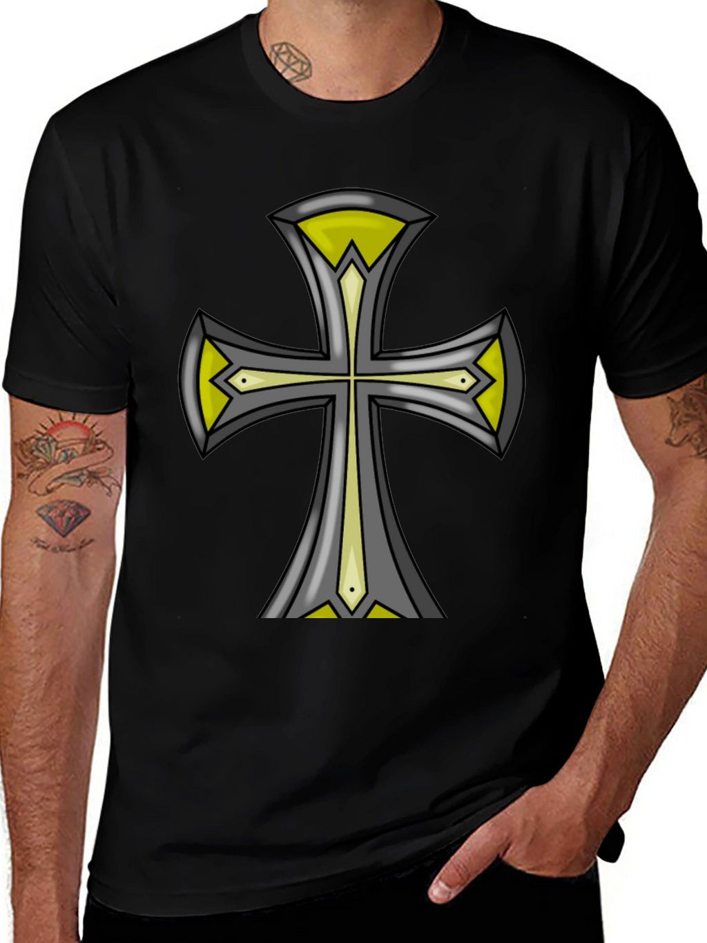 Cross Graphic Black Tee - Unique Design