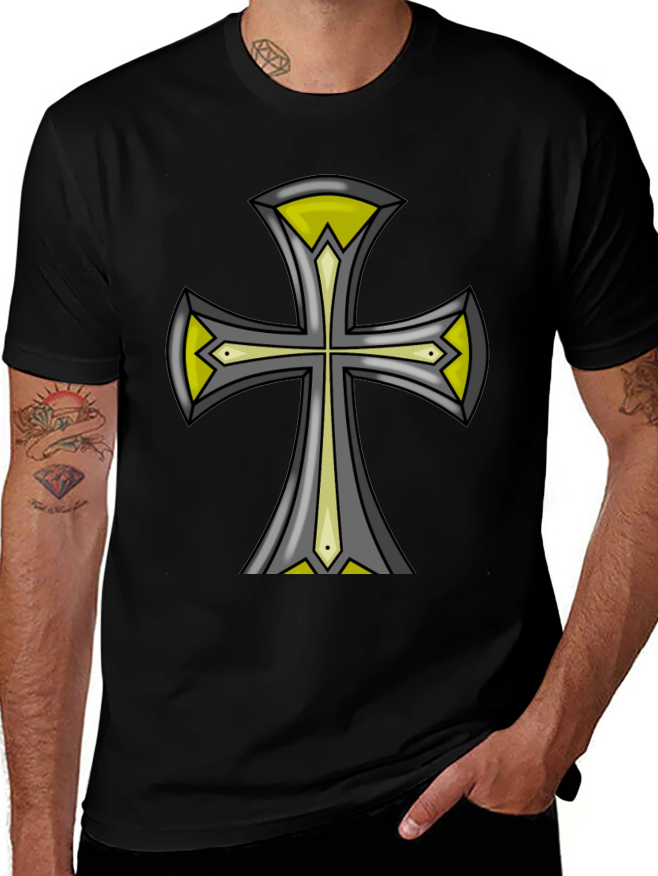 Cross Graphic Black Tee - Unique Design