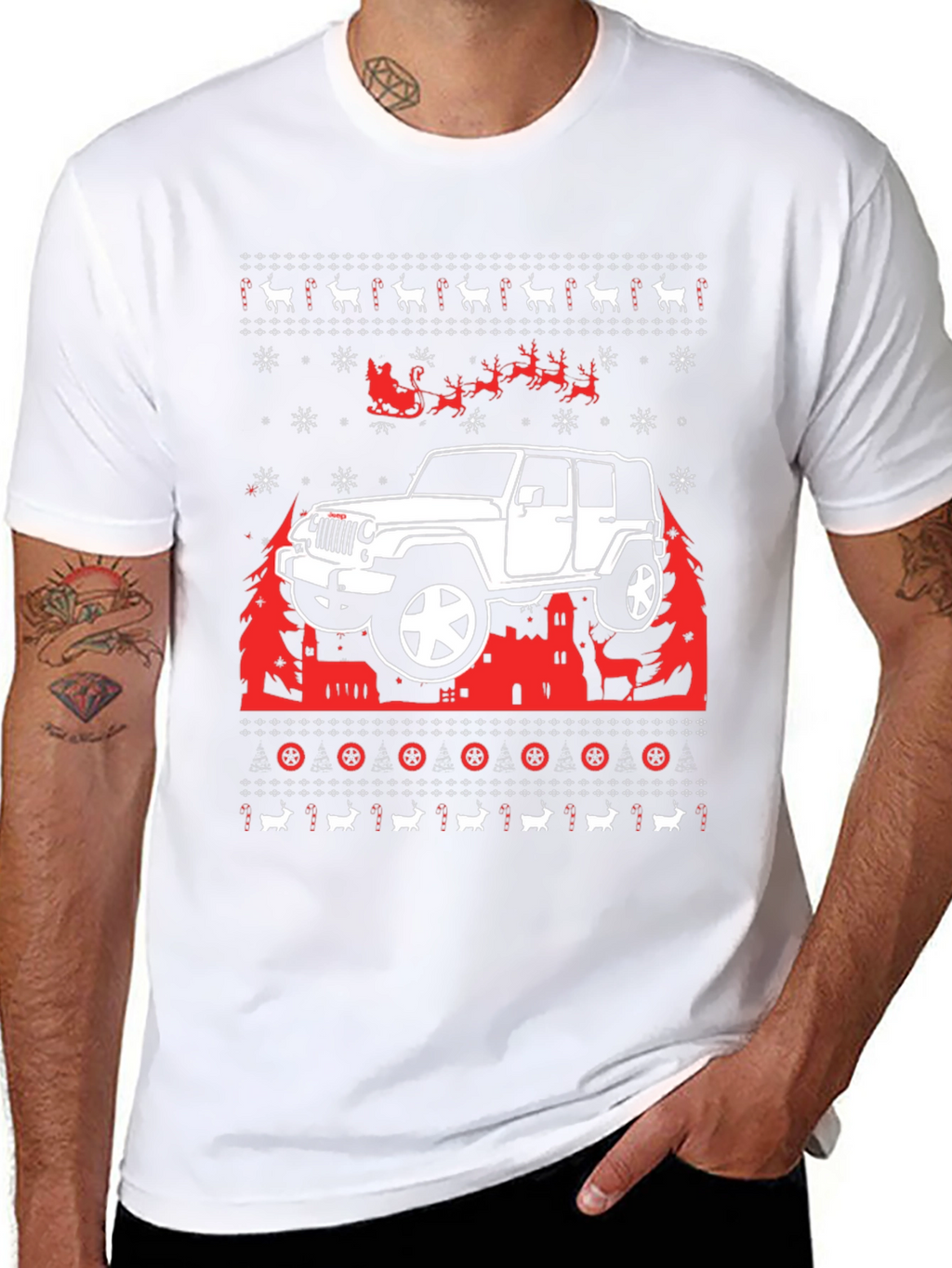 Festive Jeep Christmas Sweater T-Shirt