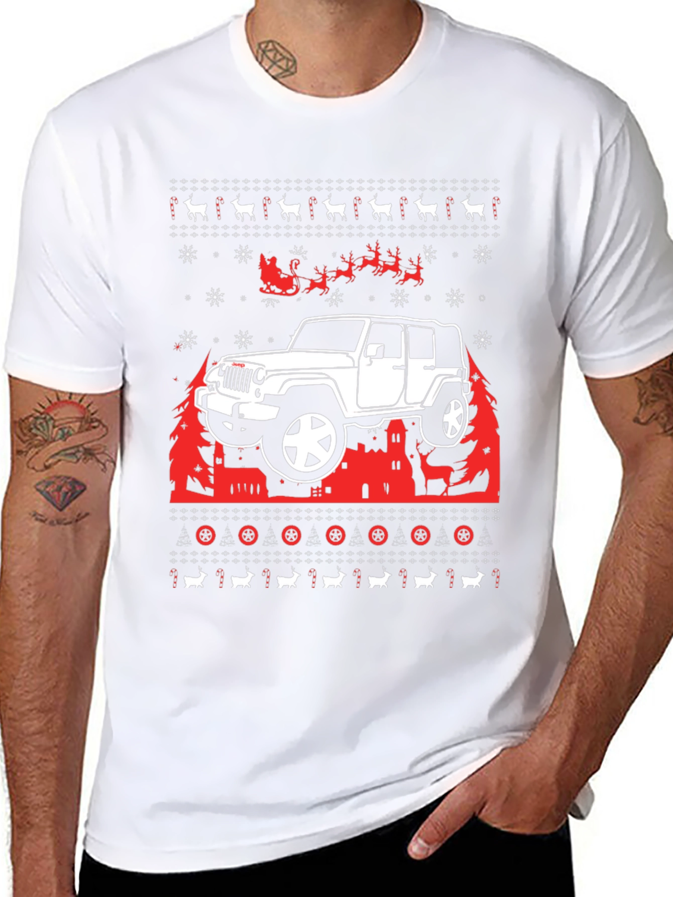 Festive Jeep Christmas Sweater T-Shirt