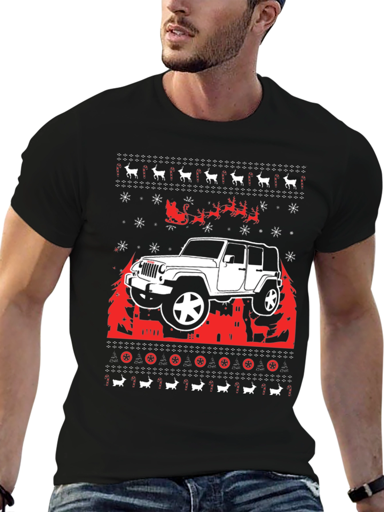 Festive Jeep Christmas Sweater T-Shirt