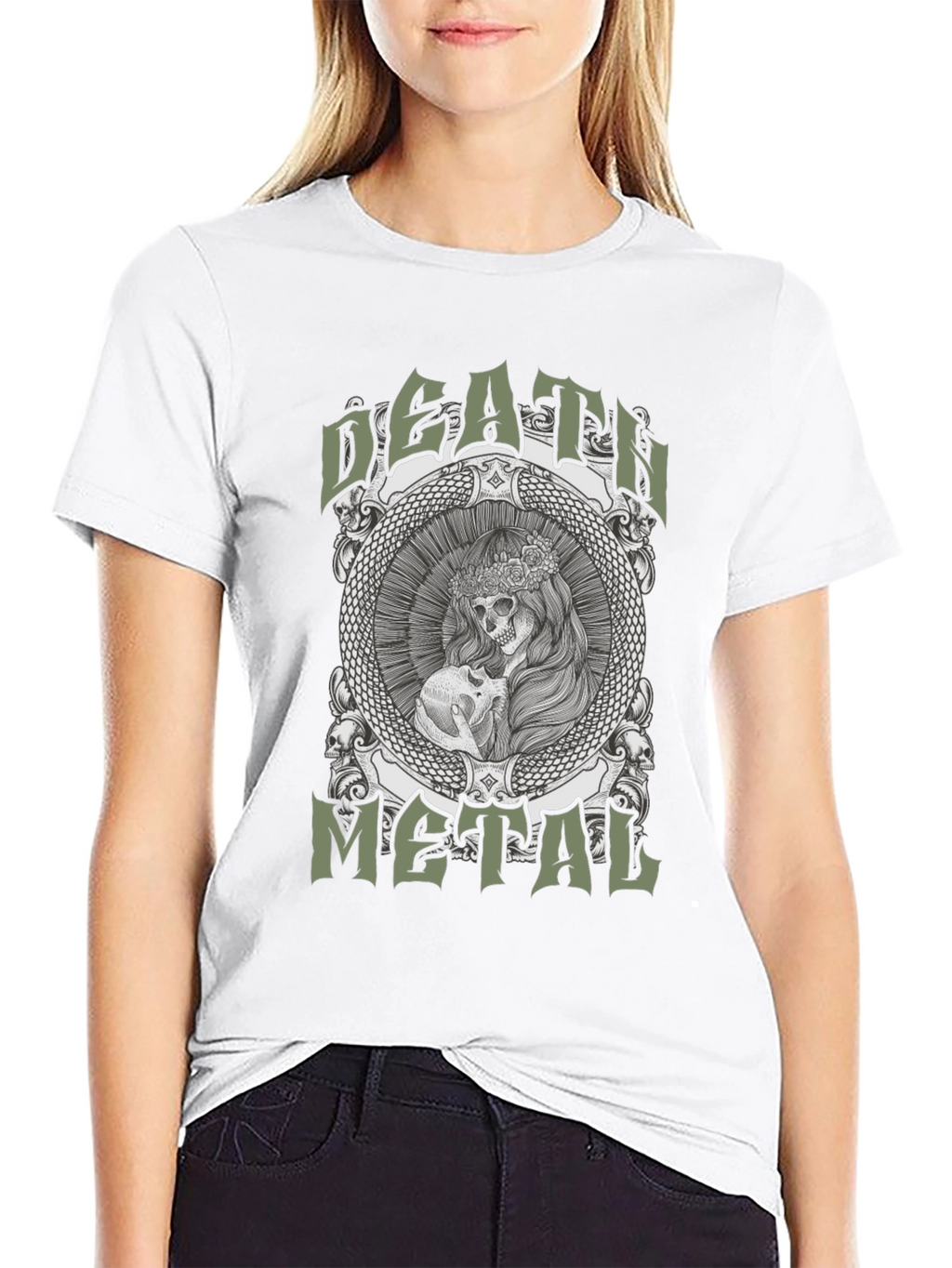 Death Metal Graphic Tee - Skull & Snake Design