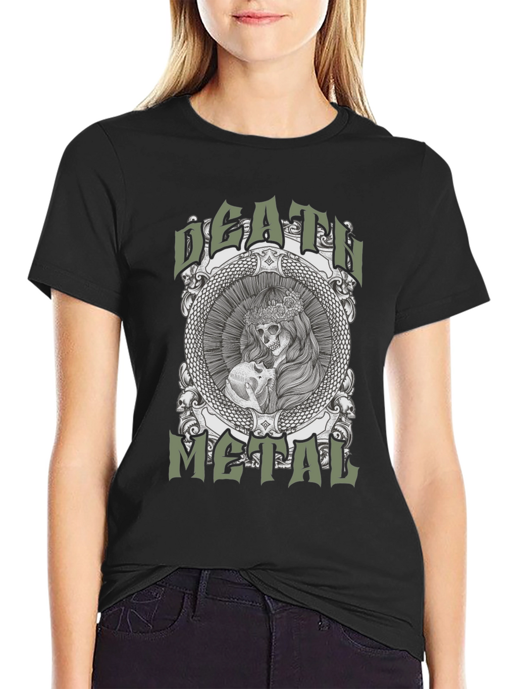 Death Metal Graphic Tee - Skull & Snake Design