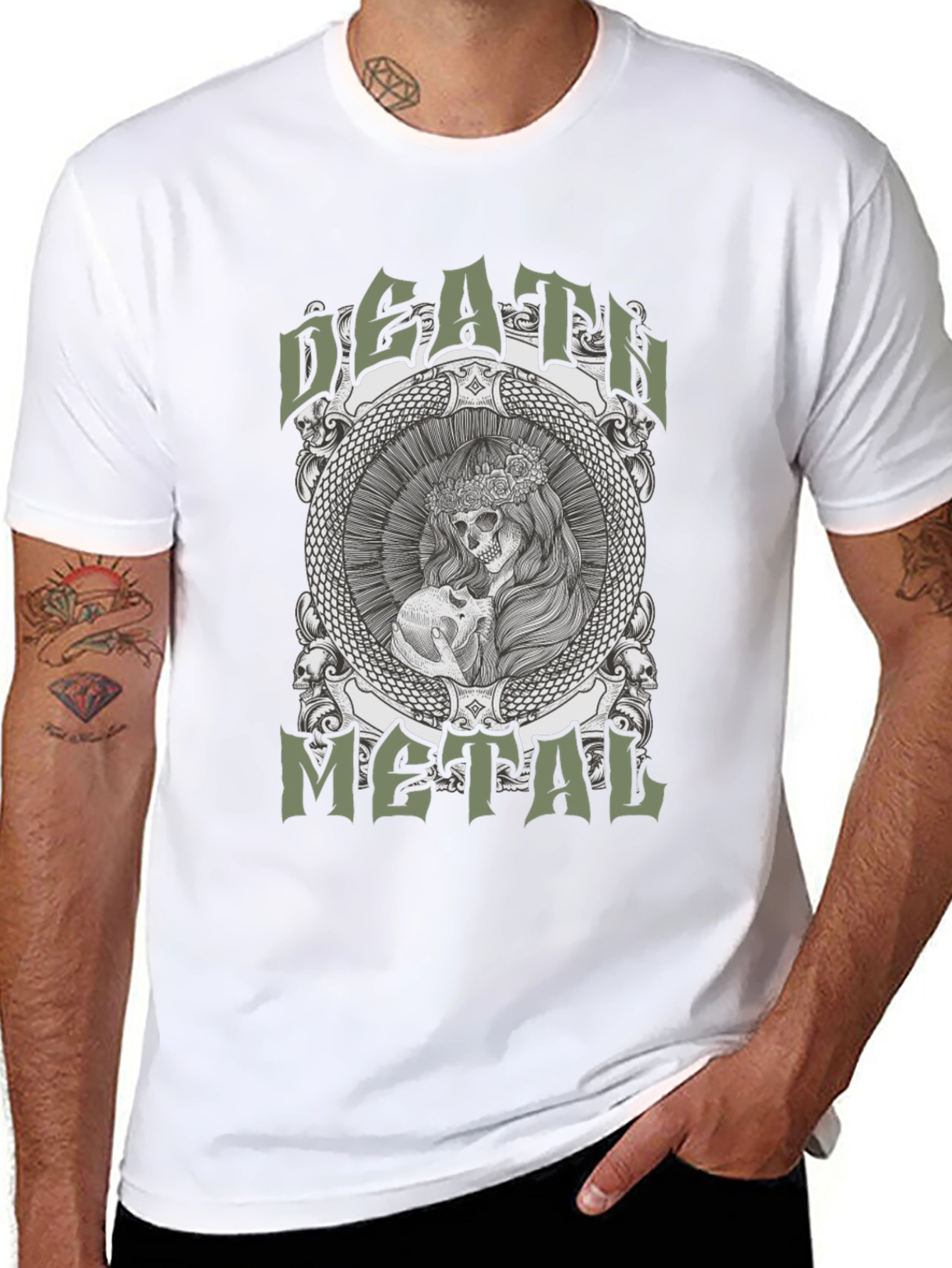 Death Metal Graphic Tee - Skull & Snake Design