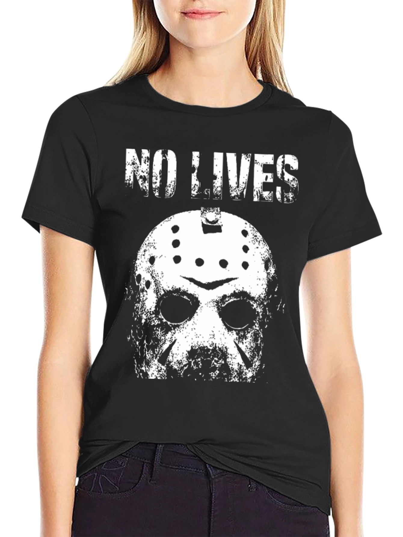 No Lives Horror Mask Graphic Tee - Black