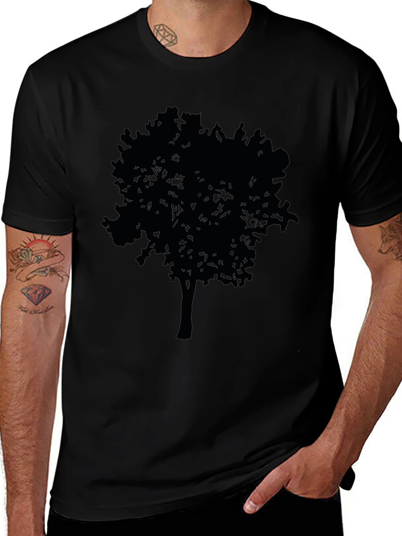 Mens Black Tree Graphic Tee - Nature Inspired Casual Wear