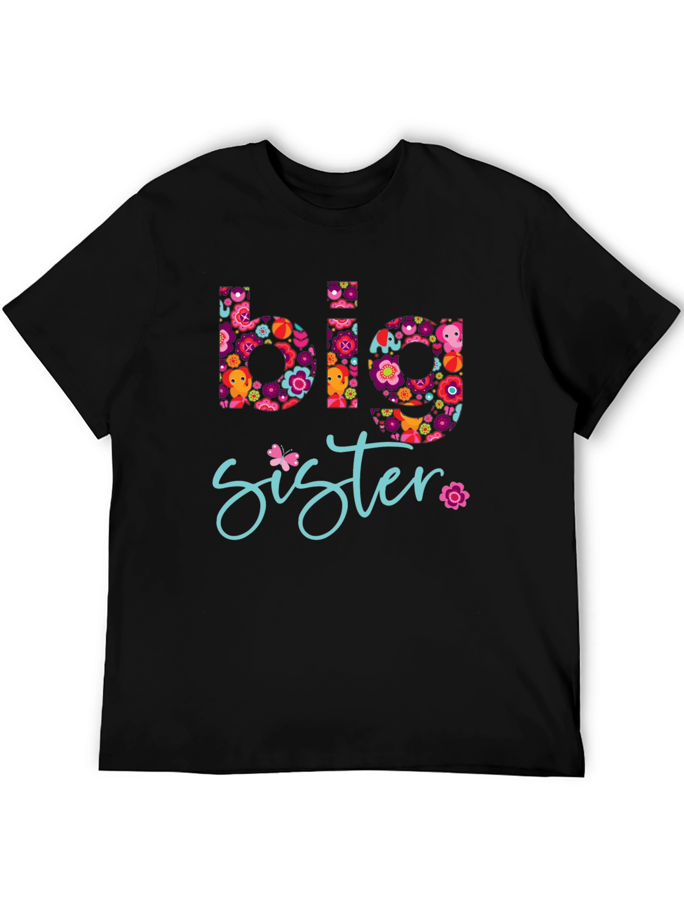 Big Sister Floral Graphic Tee - Black T-Shirt