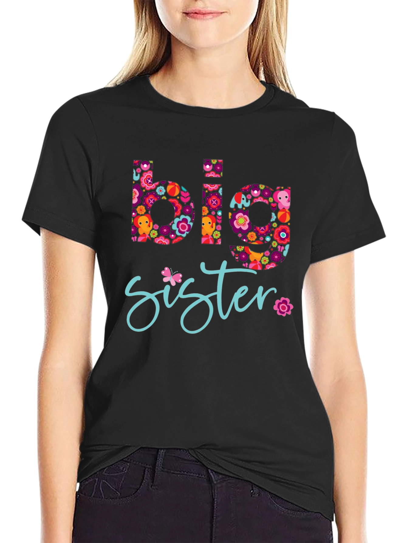Big Sister Floral Graphic Tee - Black T-Shirt