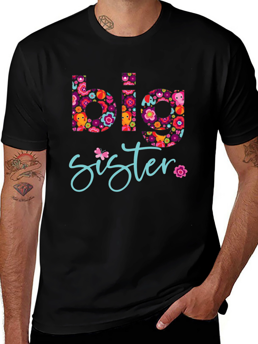Big Sister Floral Graphic Tee - Black T-Shirt