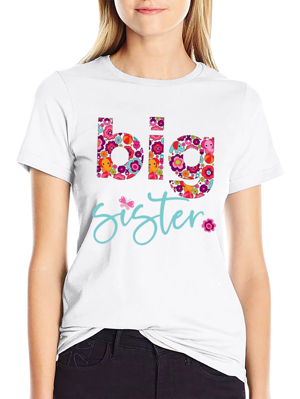 Big Sister Floral Graphic Tee - Black T-Shirt