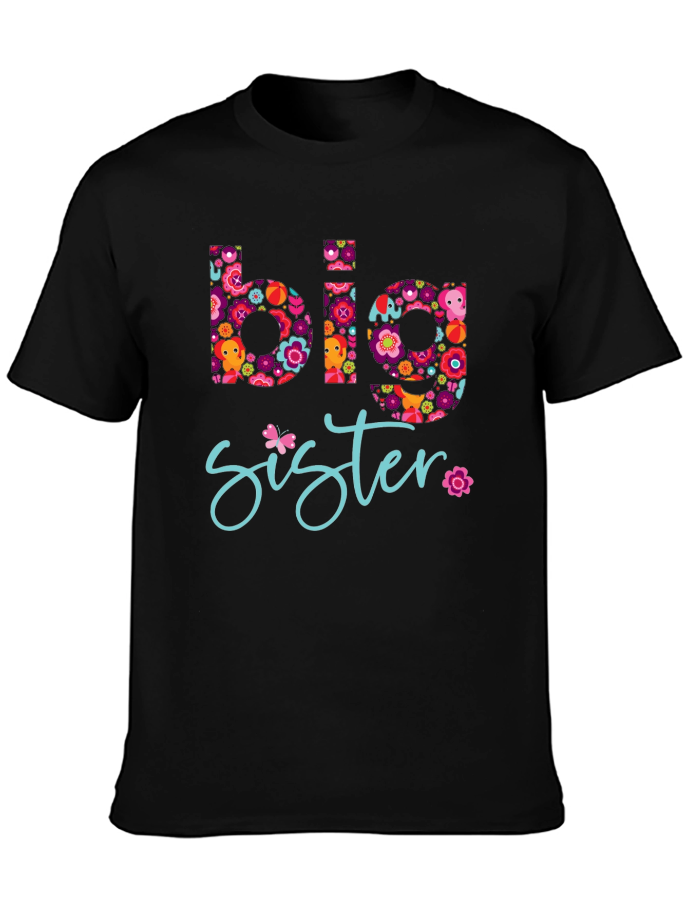 Big Sister Floral Graphic Tee - Black T-Shirt