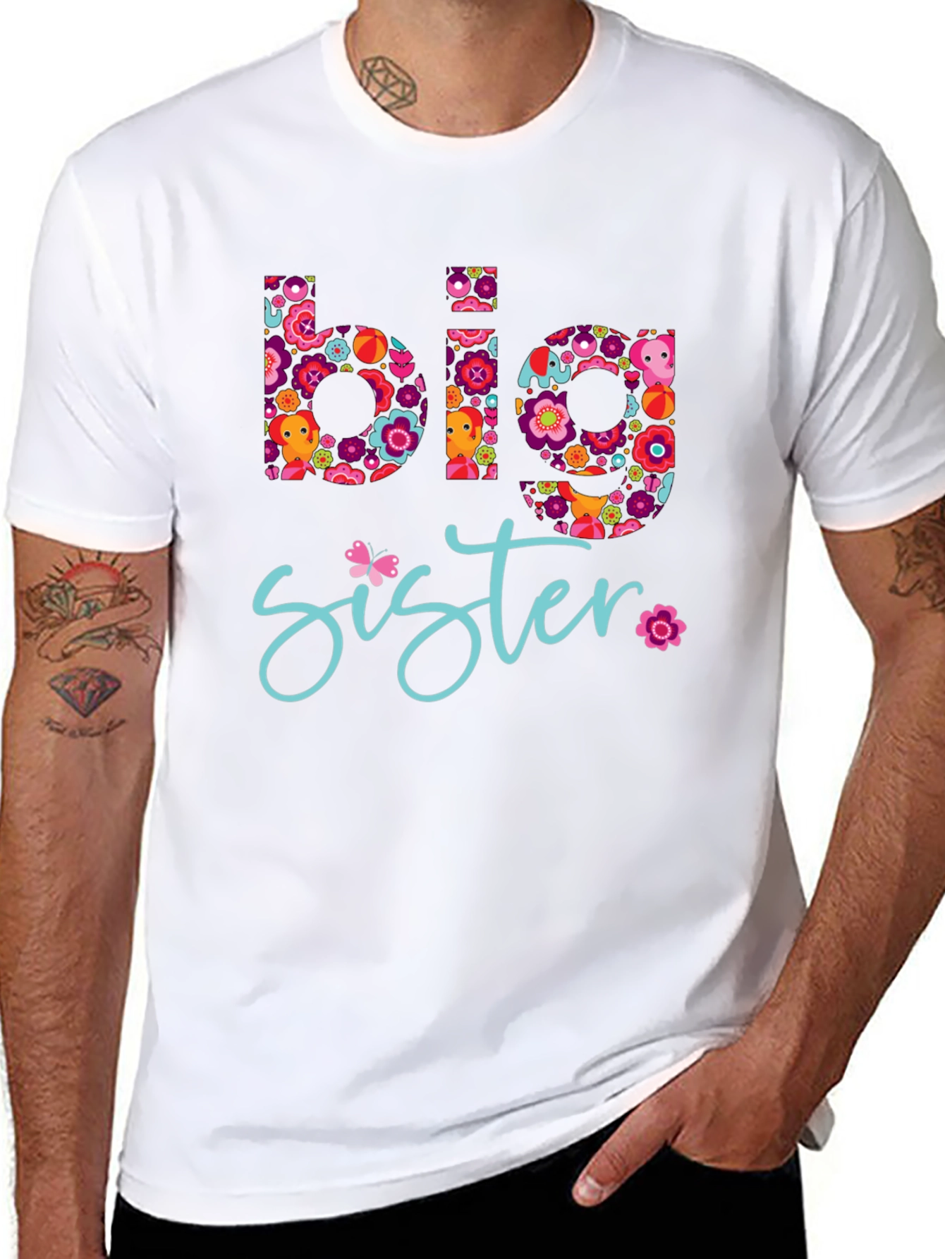 Big Sister Floral Graphic Tee - Black T-Shirt