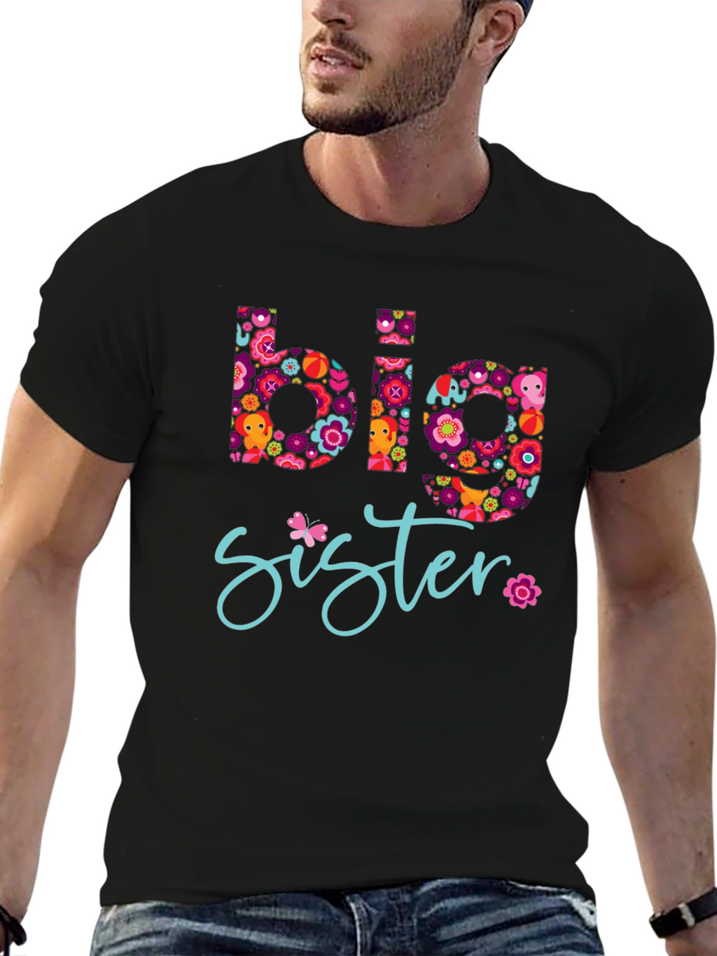 Big Sister Floral Graphic Tee - Black T-Shirt