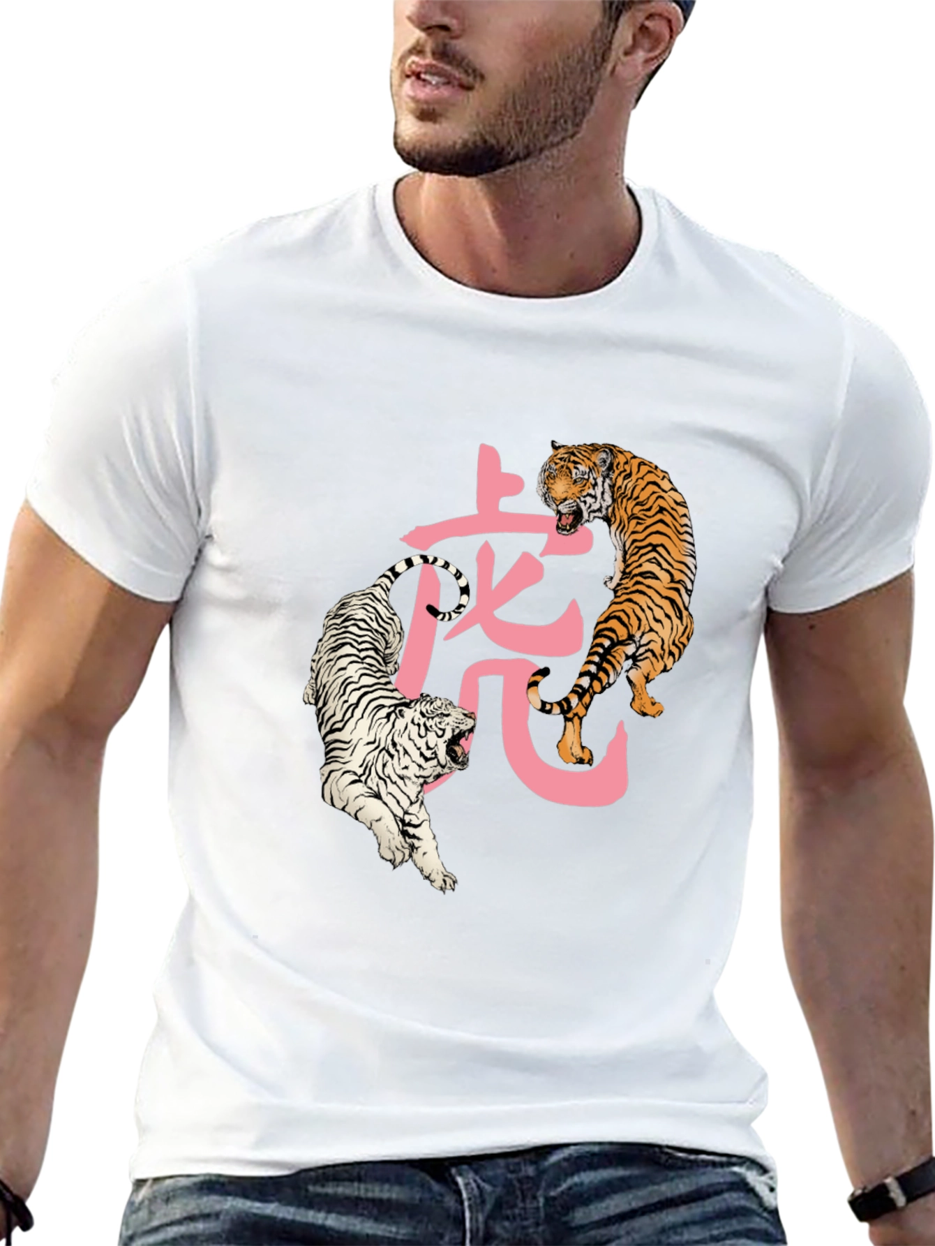 Tiger Graphic Print Crew Neck T-Shirt