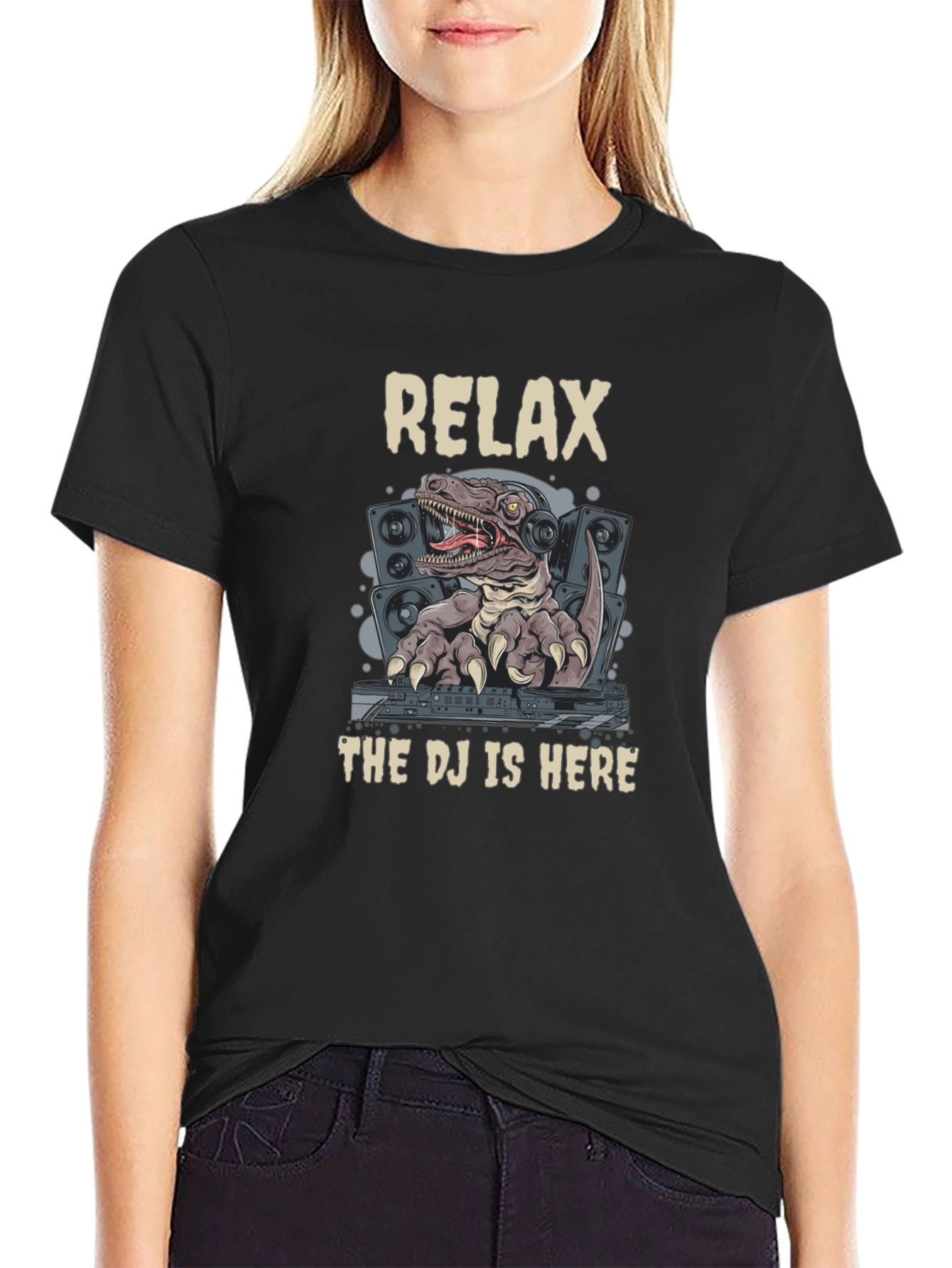 Relax DJ Rex Graphic Tee - Dinosaur DJ T-Shirt
