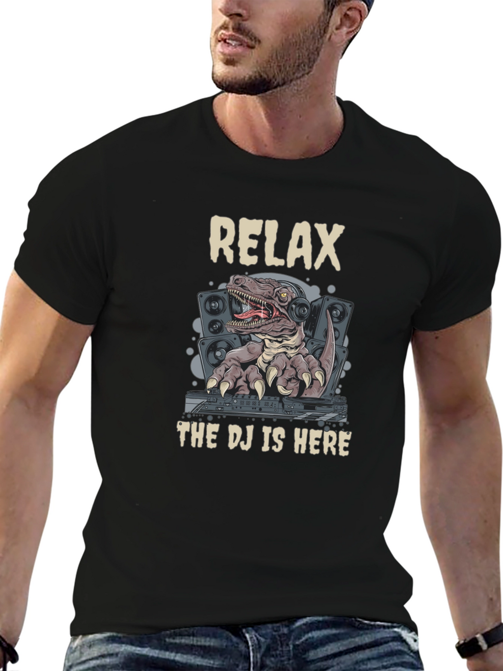 Relax DJ Rex Graphic Tee - Dinosaur DJ T-Shirt