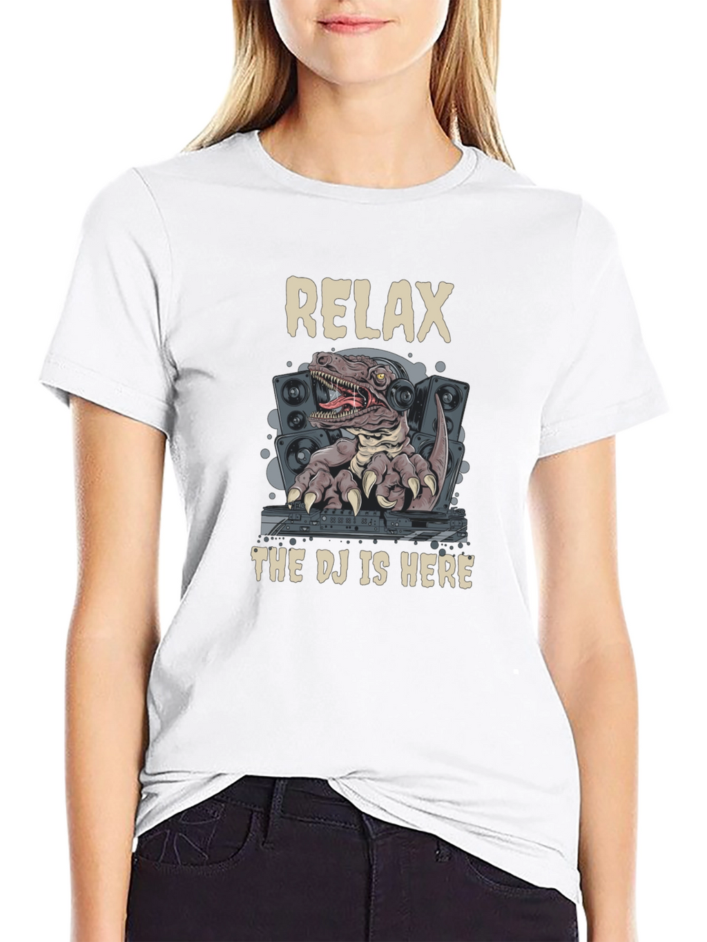 Relax DJ Rex Graphic Tee - Dinosaur DJ T-Shirt