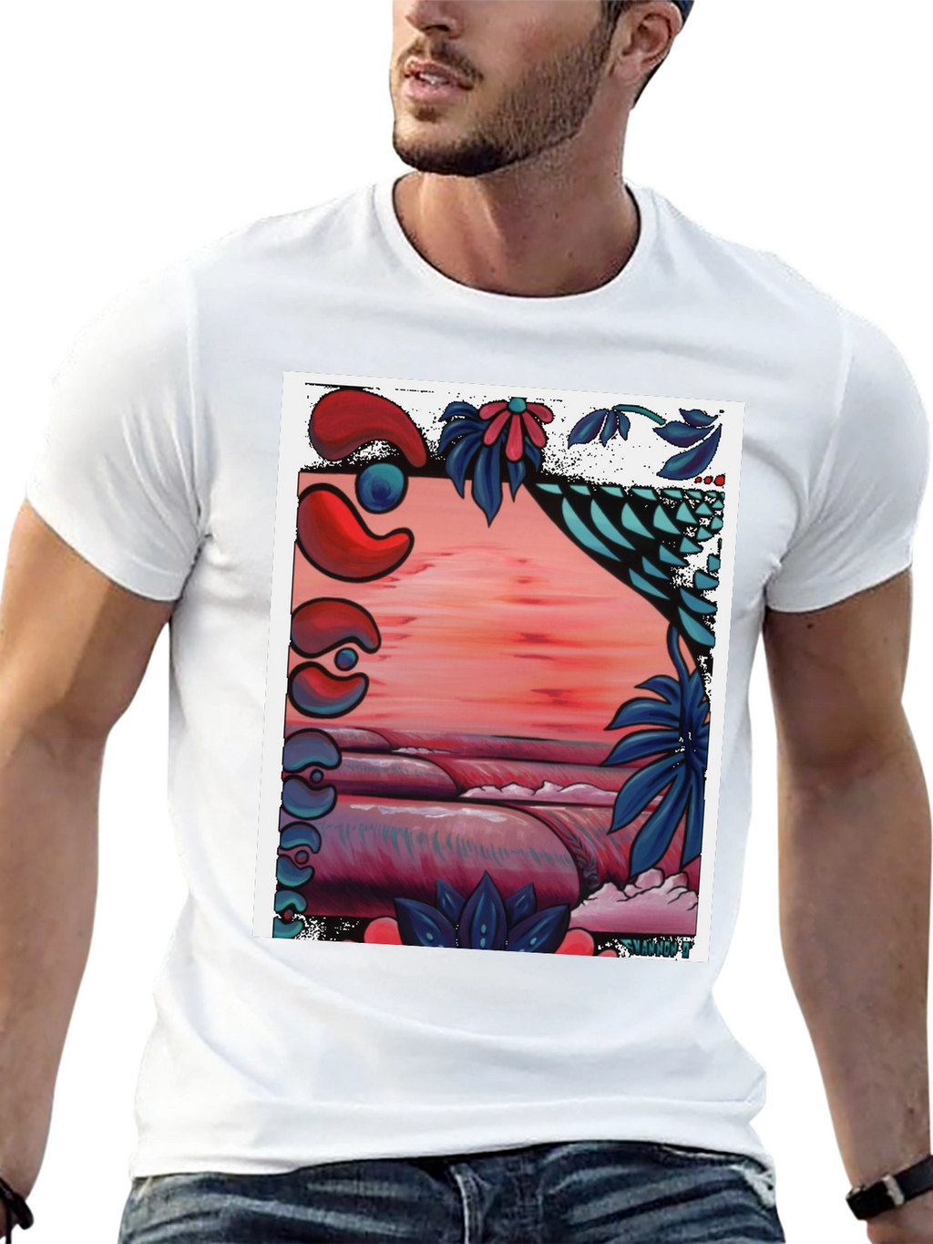 Unique Graphic Tee - Abstract Beach Design