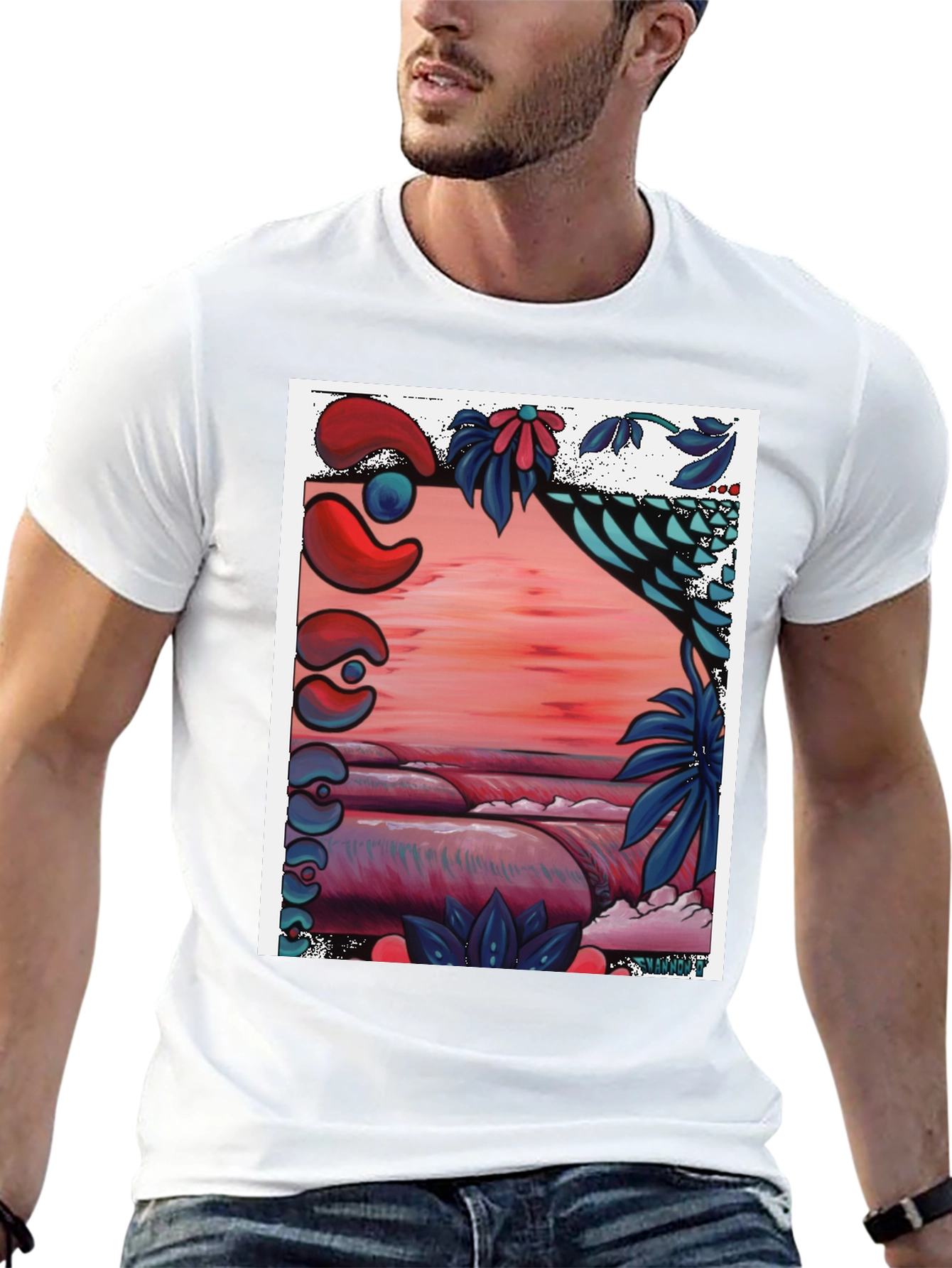 Unique Graphic Tee - Abstract Beach Design