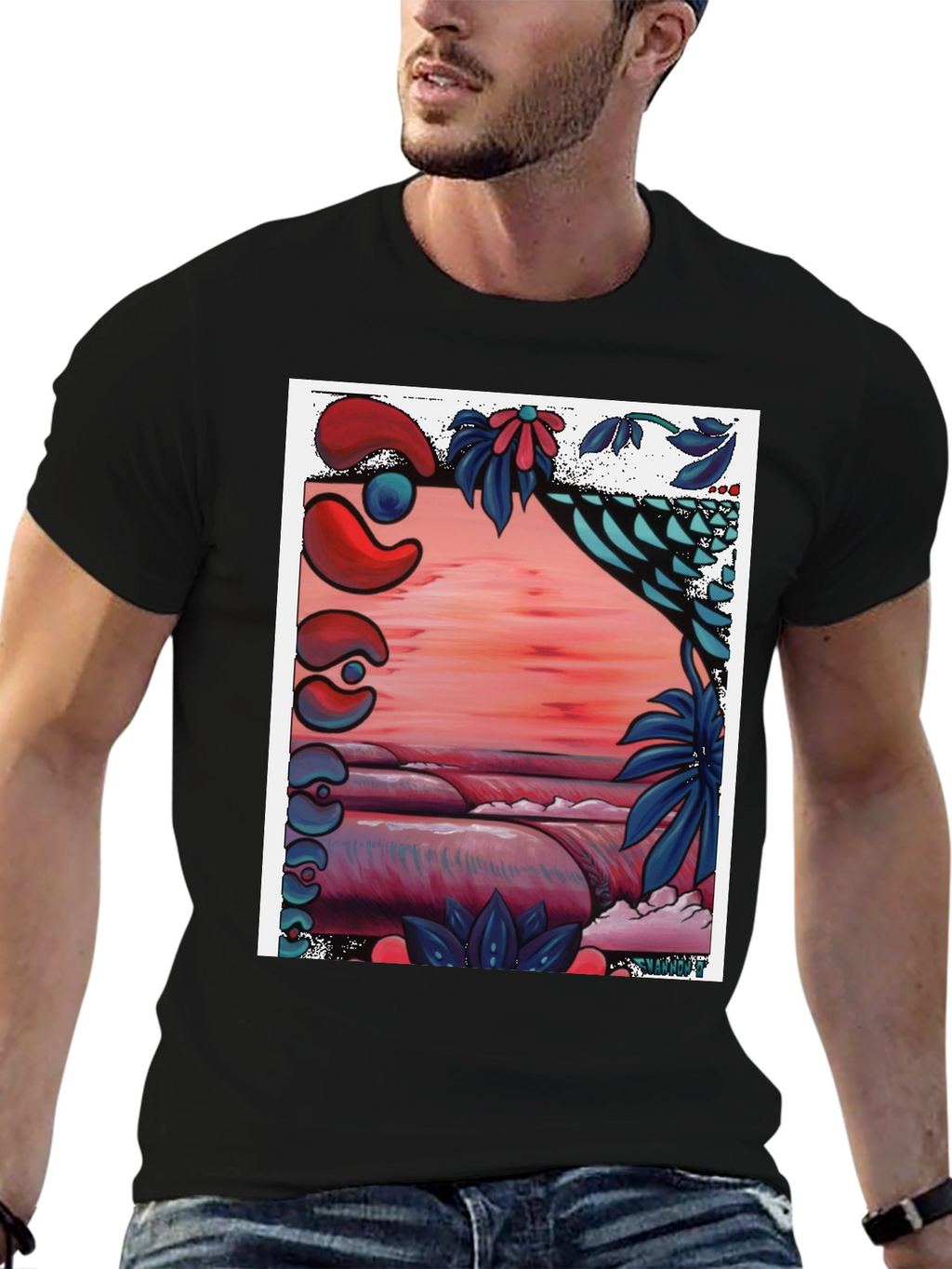 Unique Graphic Tee - Abstract Beach Design