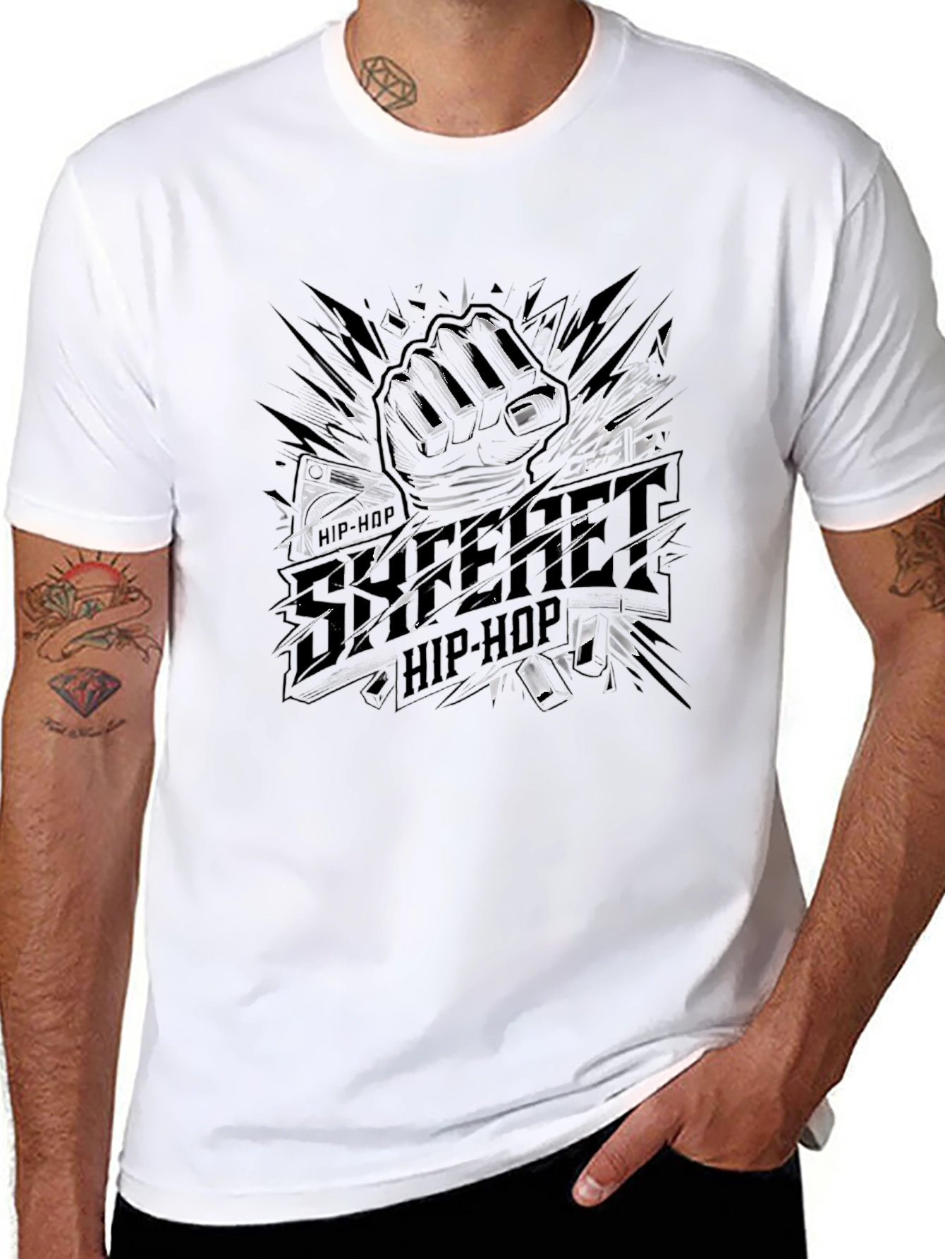 Urban Hip-Hop Graphic Tee - Street Style Black T-Shirt