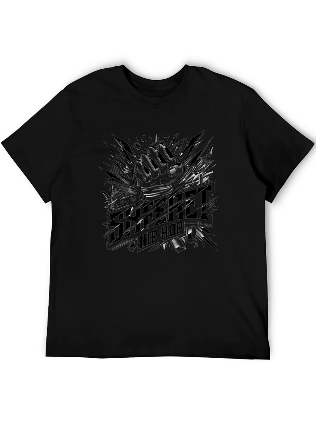 Urban Hip-Hop Graphic Tee - Street Style Black T-Shirt