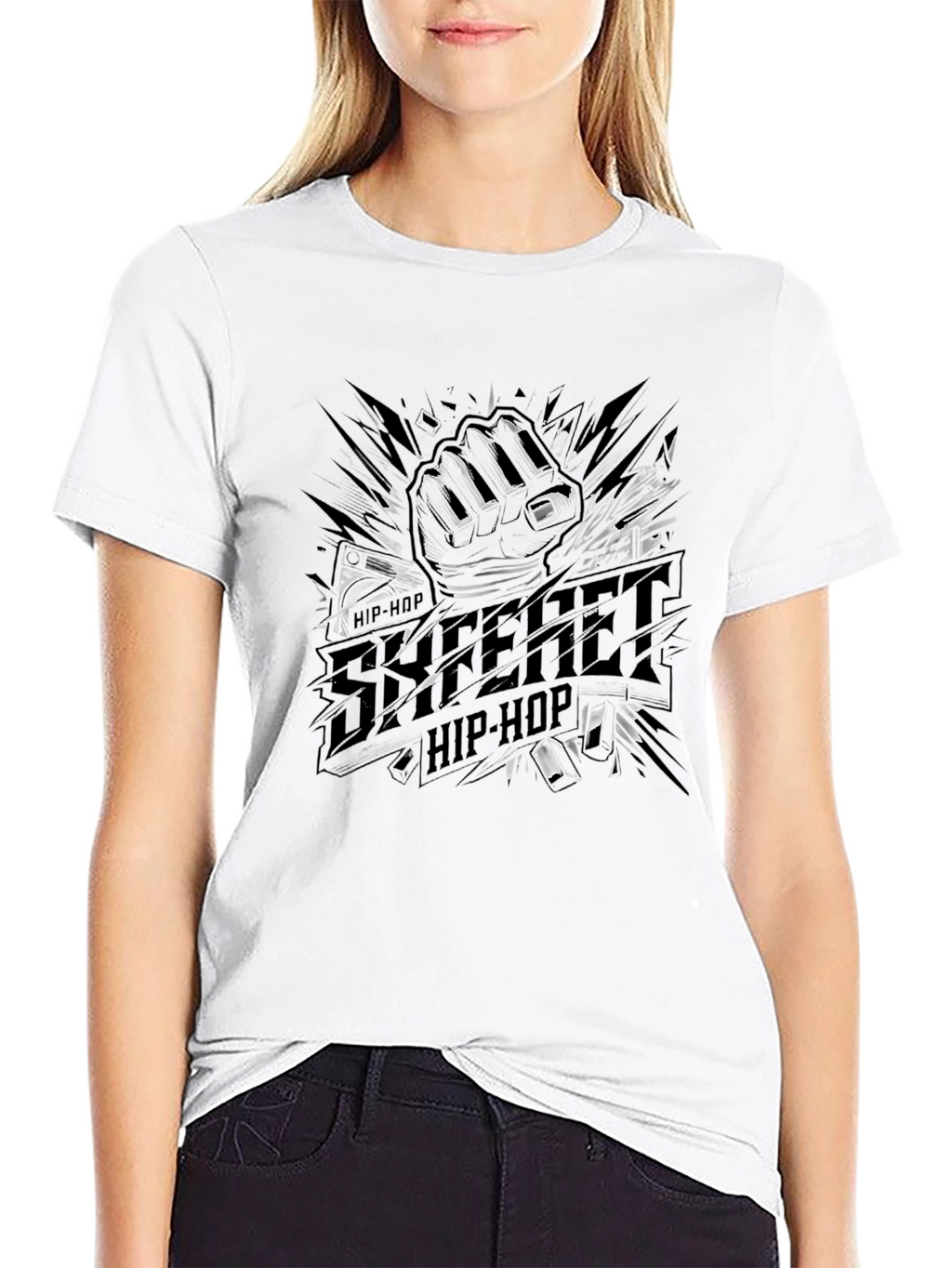 Urban Hip-Hop Graphic Tee - Street Style Black T-Shirt
