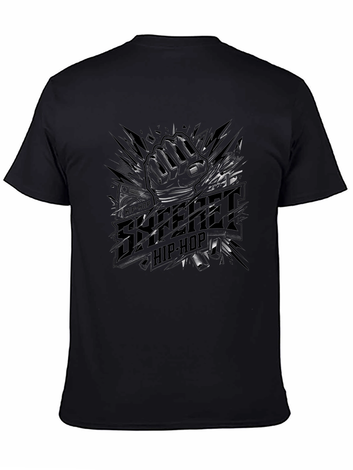 Urban Hip-Hop Graphic Tee - Street Style Black T-Shirt