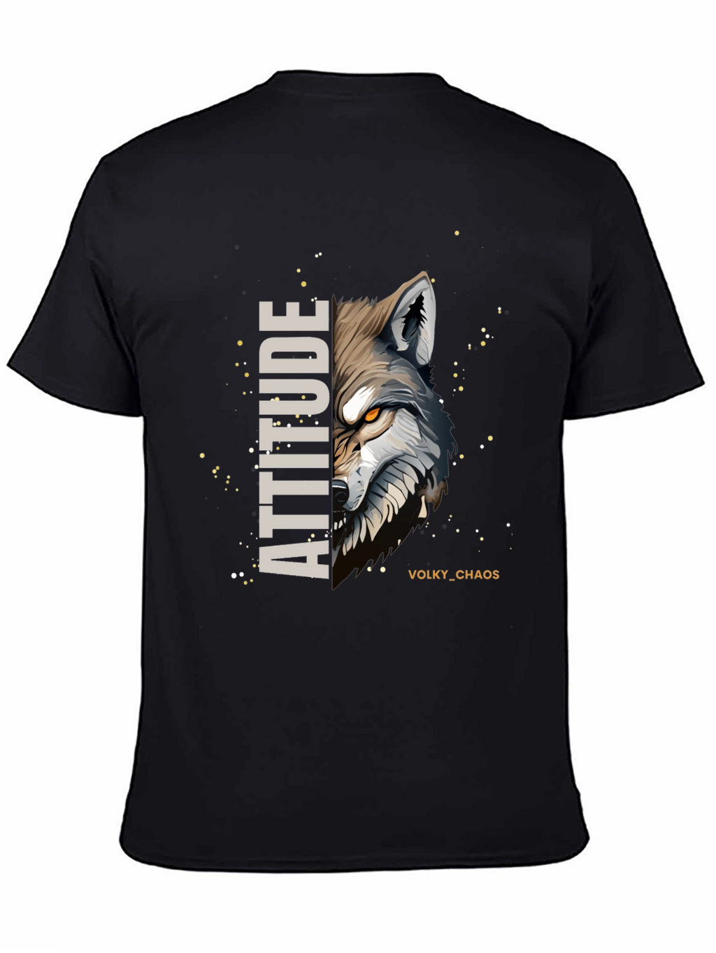 Attitude Wolf Graphic Print Black T-Shirt