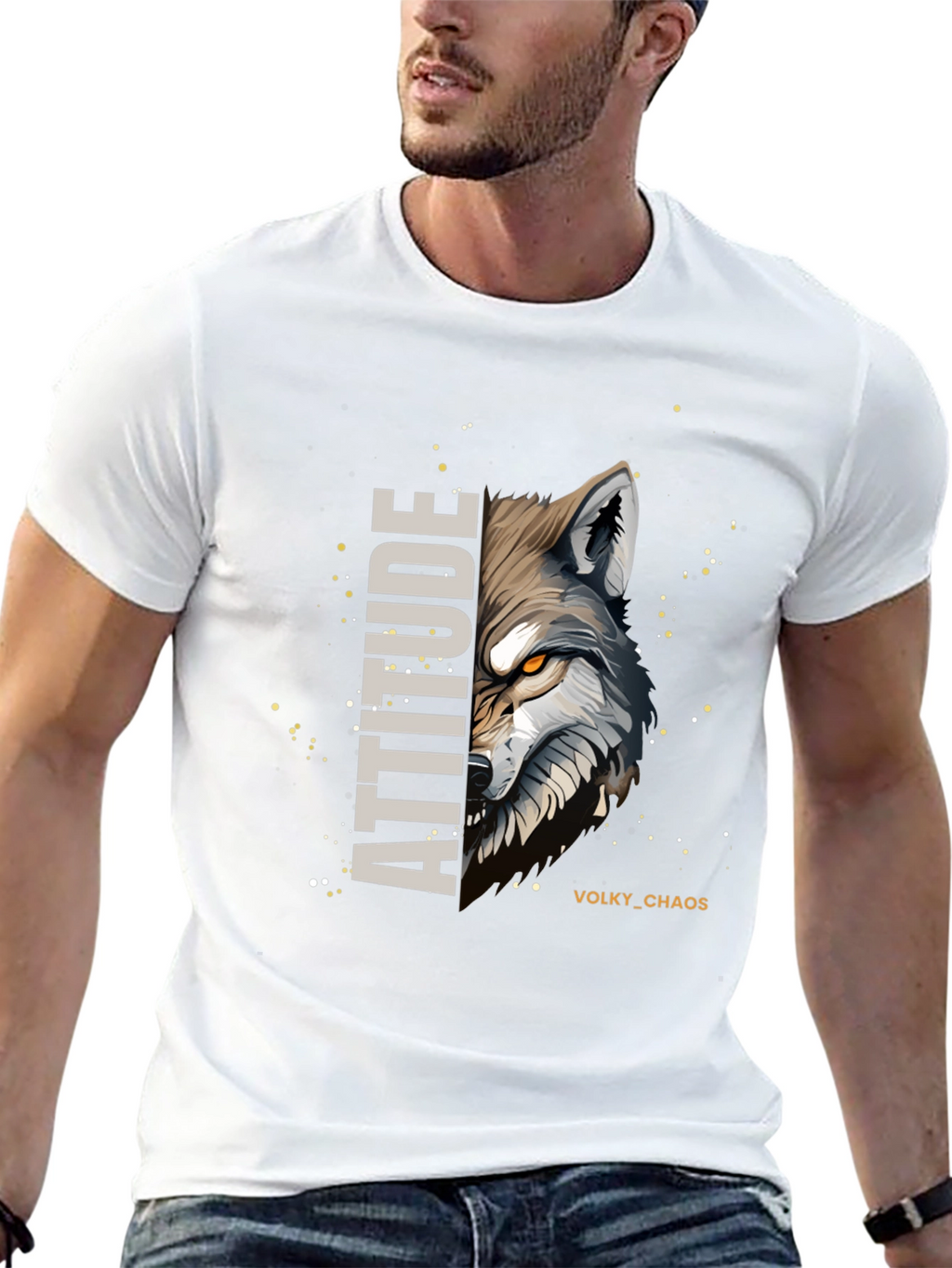 Attitude Wolf Graphic Print Black T-Shirt
