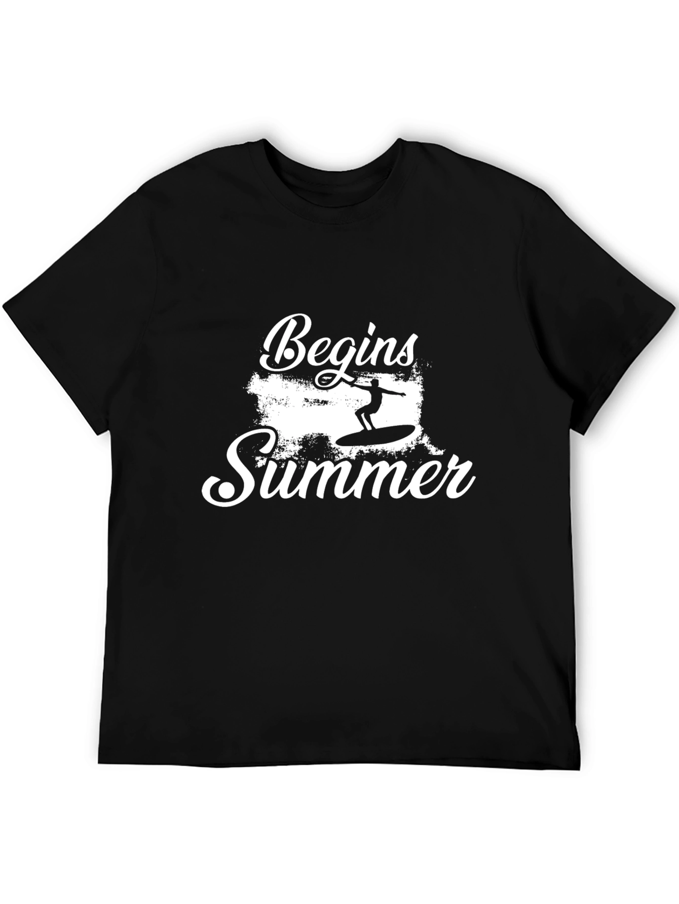 Summer Begins Surfing Graphic Tee - Black Cotton T-Shirt