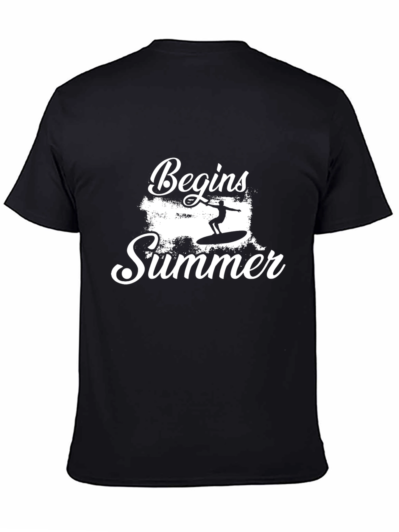 Summer Begins Surfing Graphic Tee - Black Cotton T-Shirt