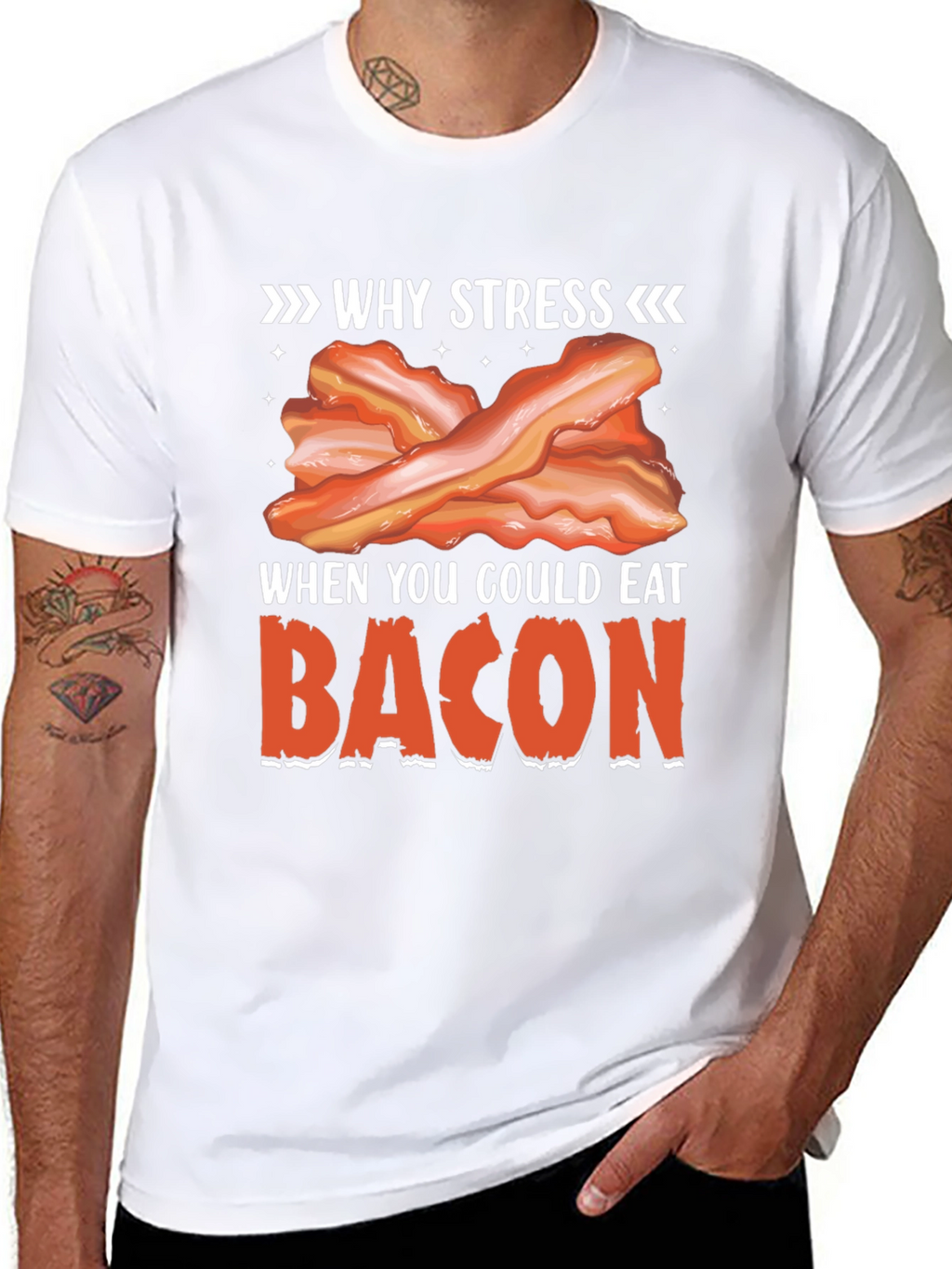 Why Stress? Eat Bacon T-Shirt Funny Foodie Tee