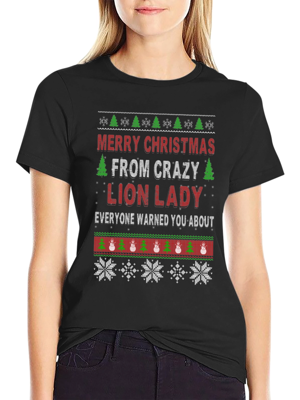 Crazy Lion Lady Christmas Graphic Tee