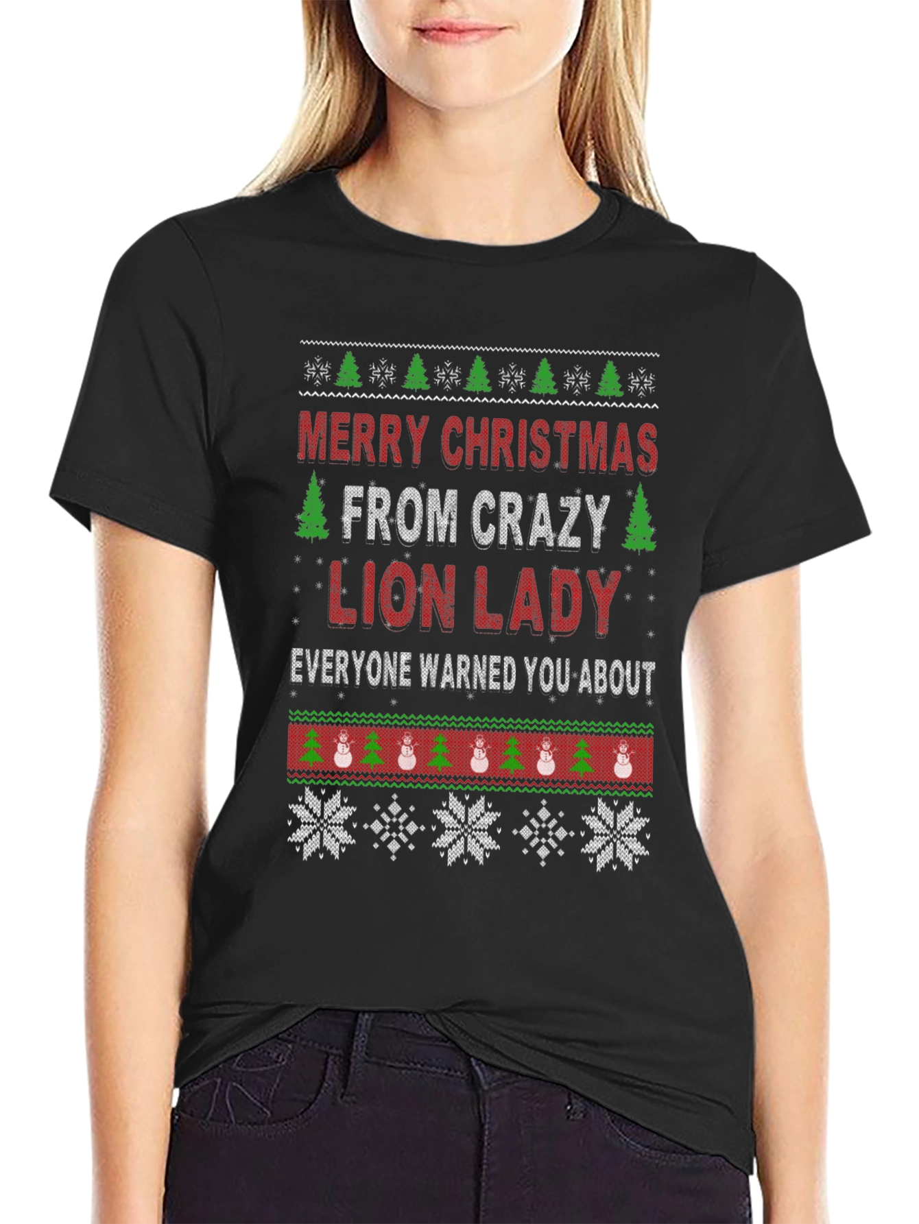Crazy Lion Lady Christmas Graphic Tee