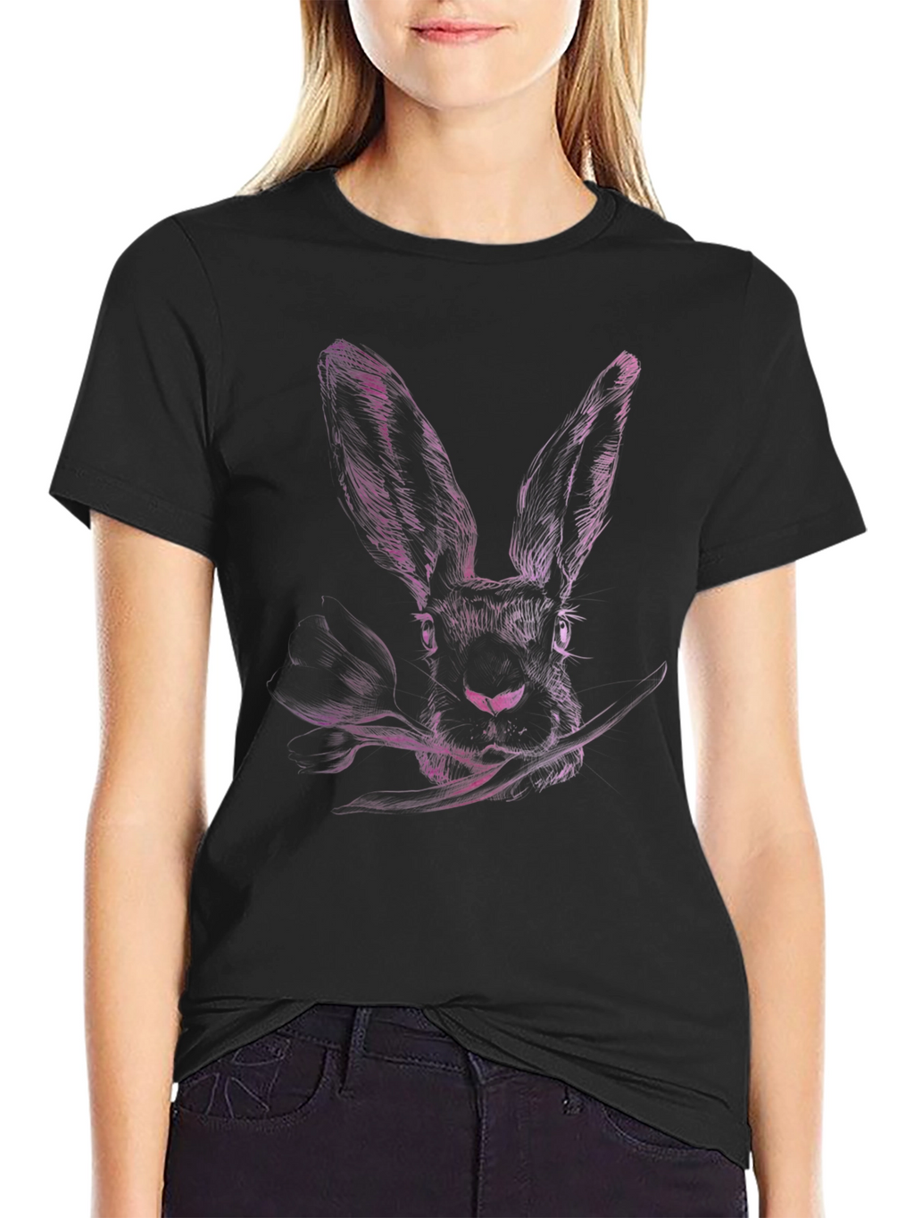 Rabbit Graphic Print Crew Neck T-Shirt