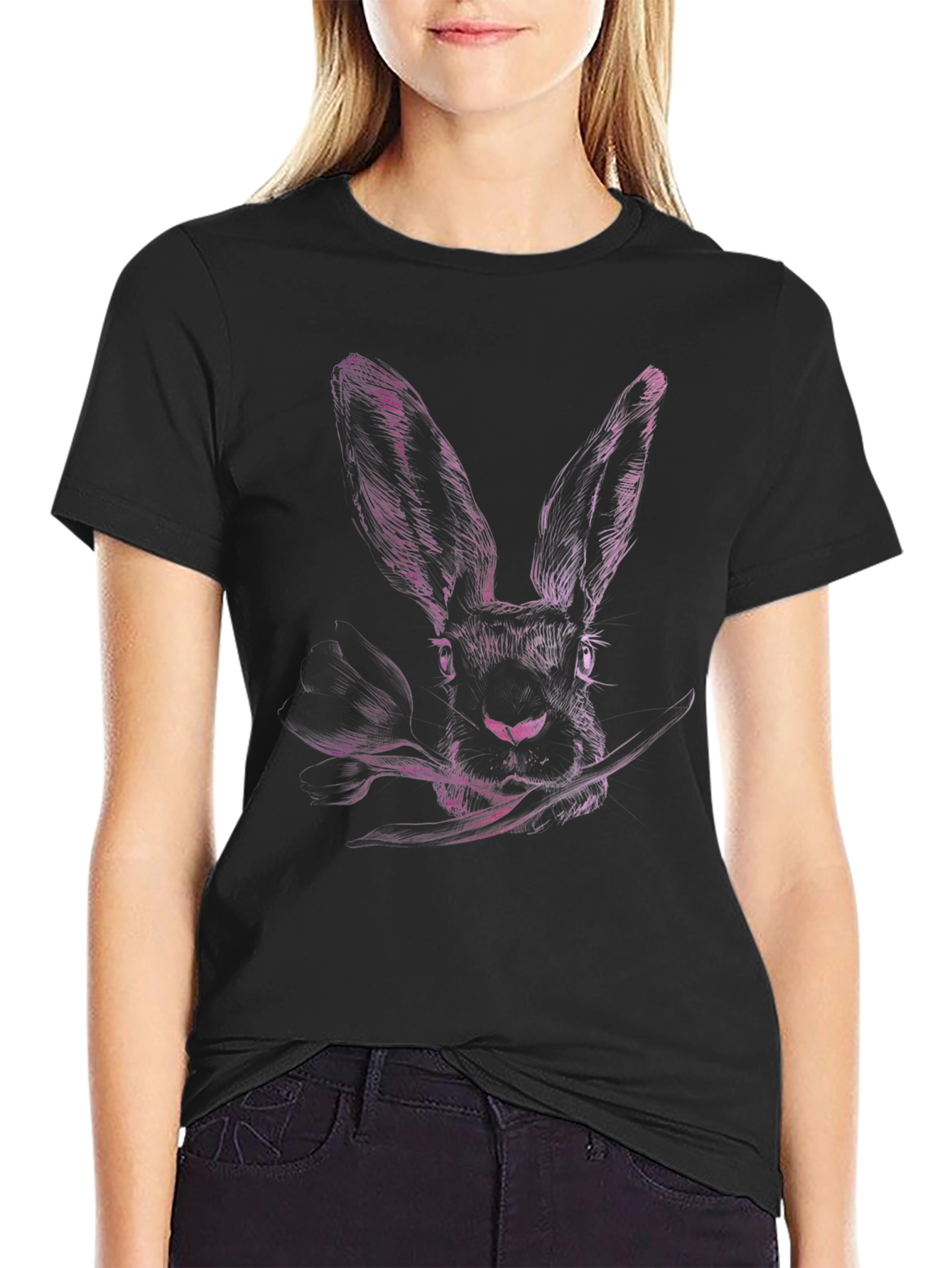 Rabbit Graphic Print Crew Neck T-Shirt