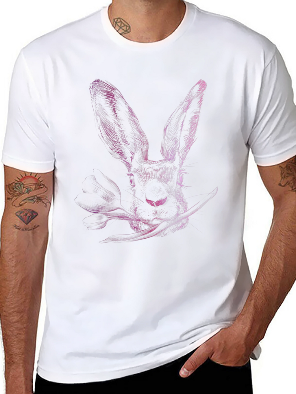 Rabbit Graphic Print Crew Neck T-Shirt