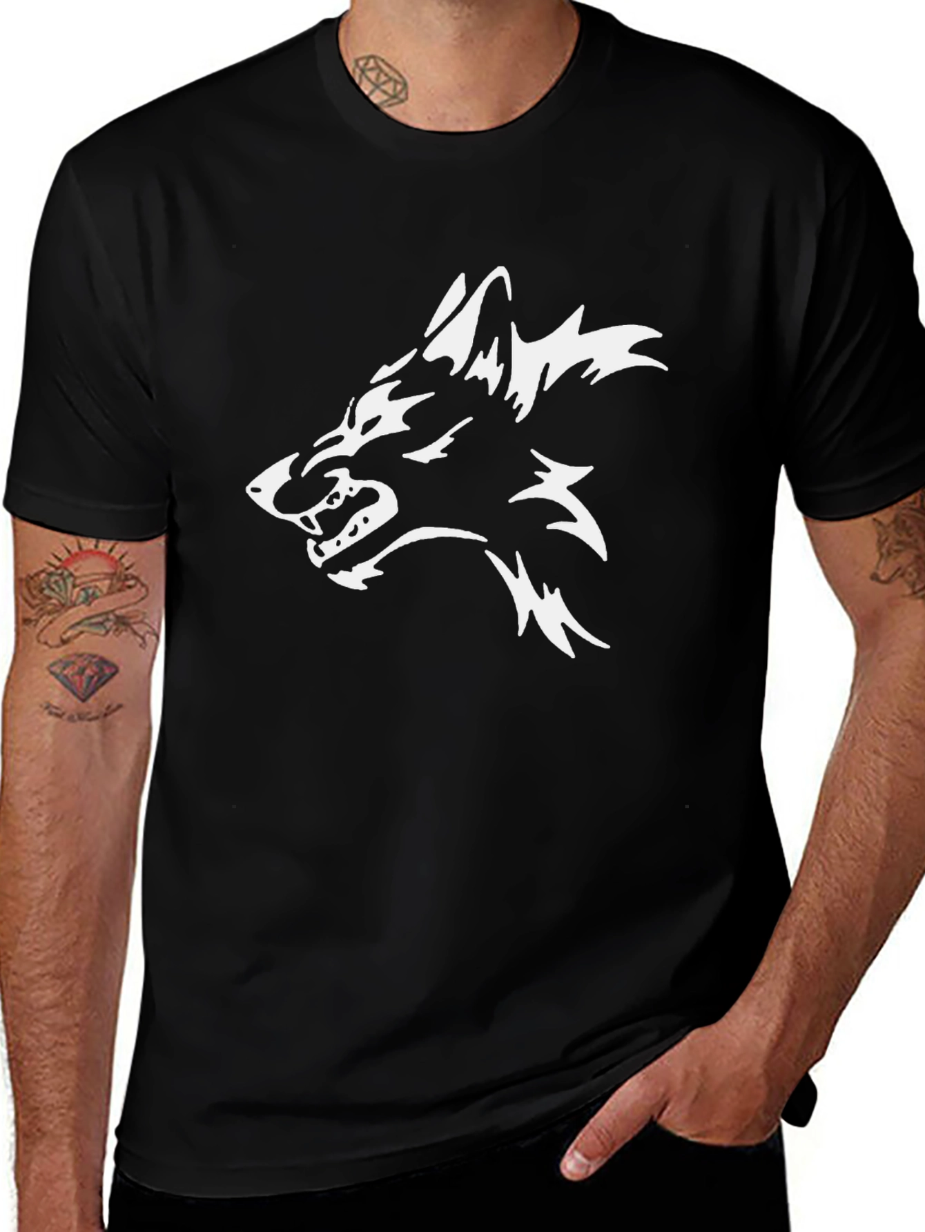 Black Wolf Graphic Tee - Stylish Mens T-Shirt