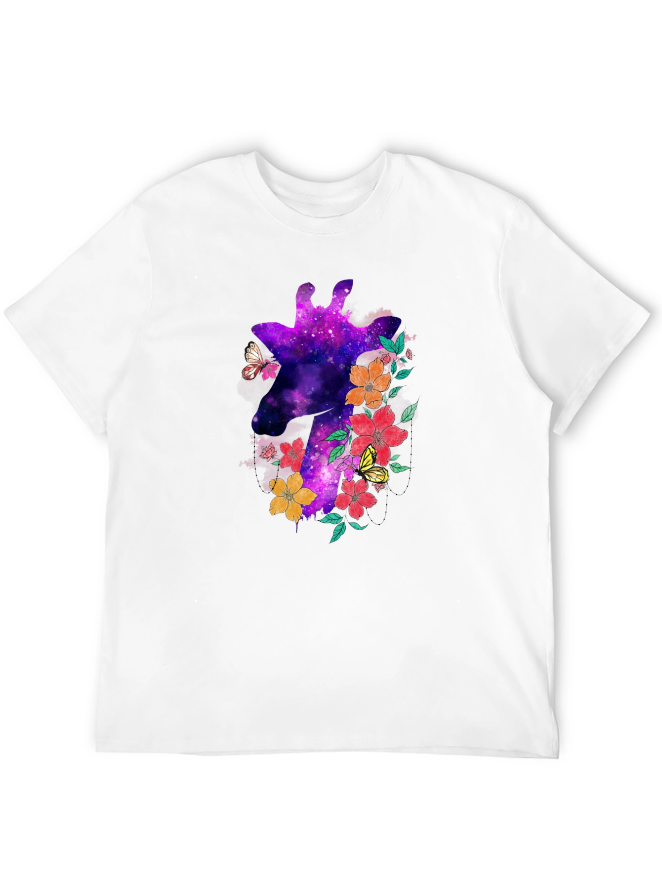 Galaxy Giraffe Floral T-Shirt - Unique Space Design