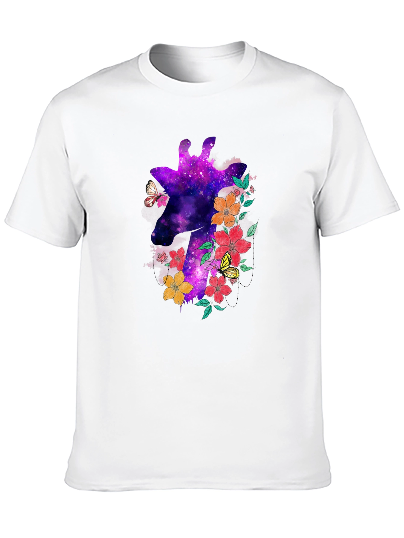 Galaxy Giraffe Floral T-Shirt - Unique Space Design