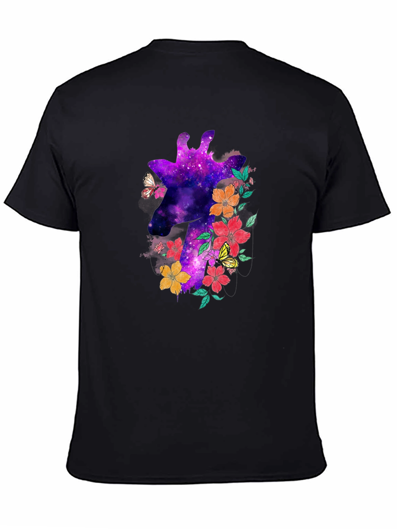 Galaxy Giraffe Floral T-Shirt - Unique Space Design