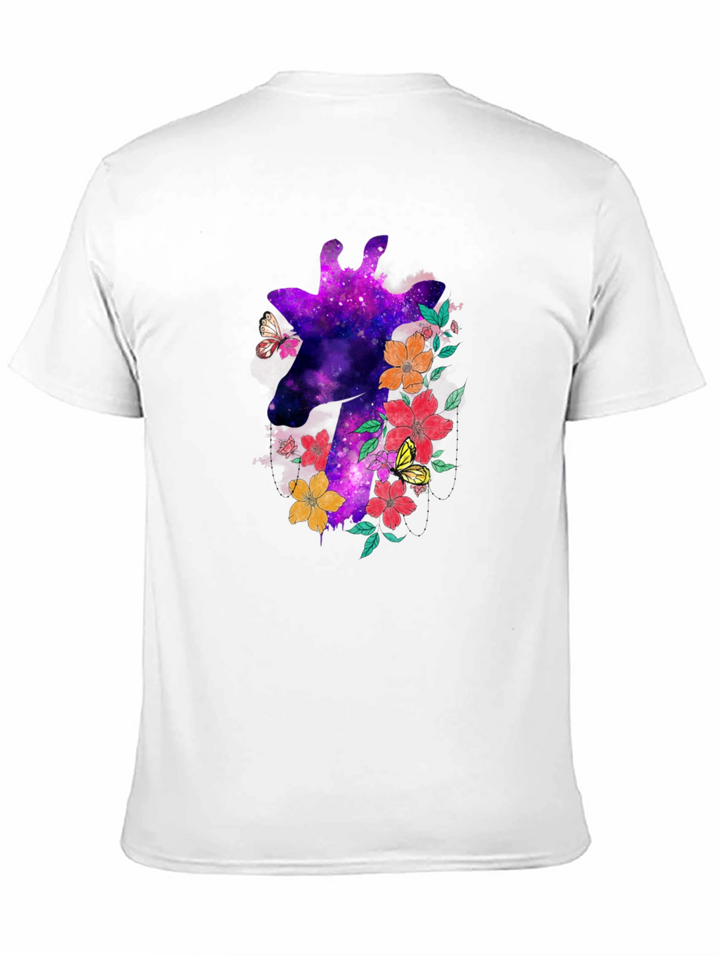 Galaxy Giraffe Floral T-Shirt - Unique Space Design